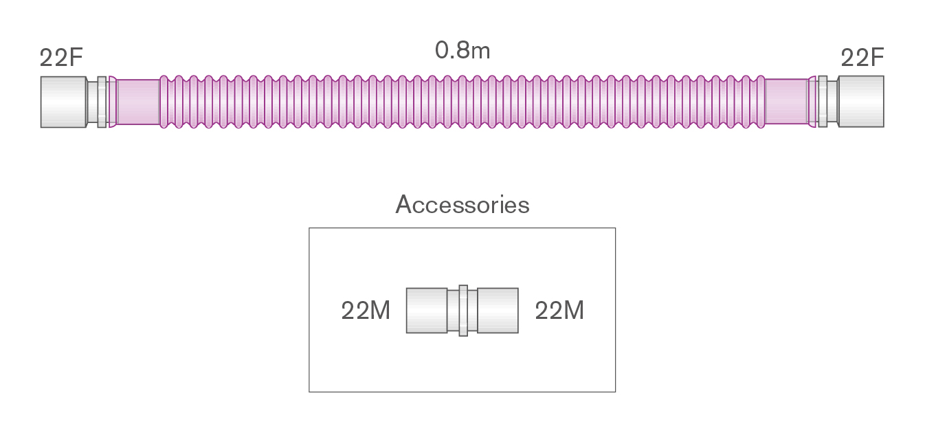 Branche de ventilation manuelle 22mm Flextube antimicrobienne Silver Knight, ≥ 0.8m