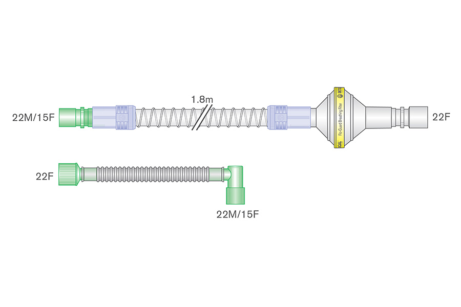 Circuit 22mm intérieur lisse cough assist avec filtre Flo-Guard™ et cathéter mount. ≥ 1.8m