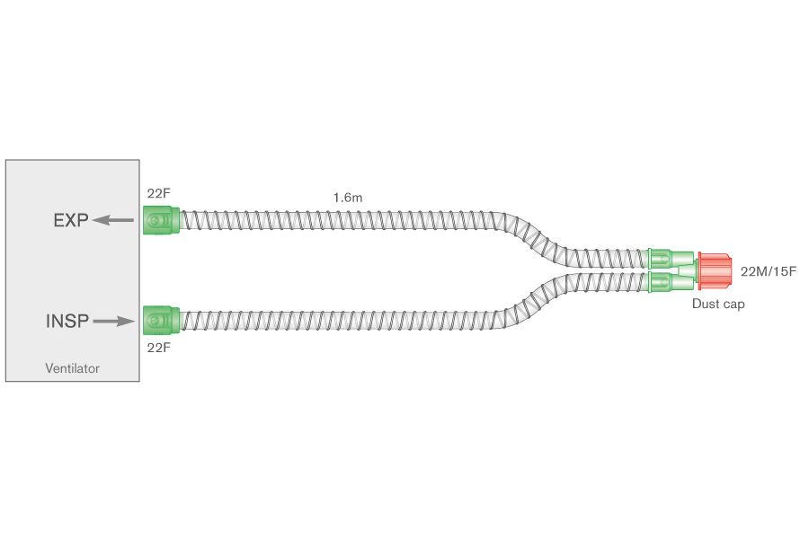 Circuit respiratoire intérieur lisse 15mm avec pièce en Y 15mm droite, ≥ 1.6m