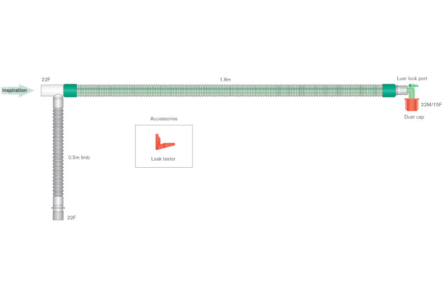 Circuit respiratoire 22mm DuoFlow, avec coude luer, ≥ 1.8m