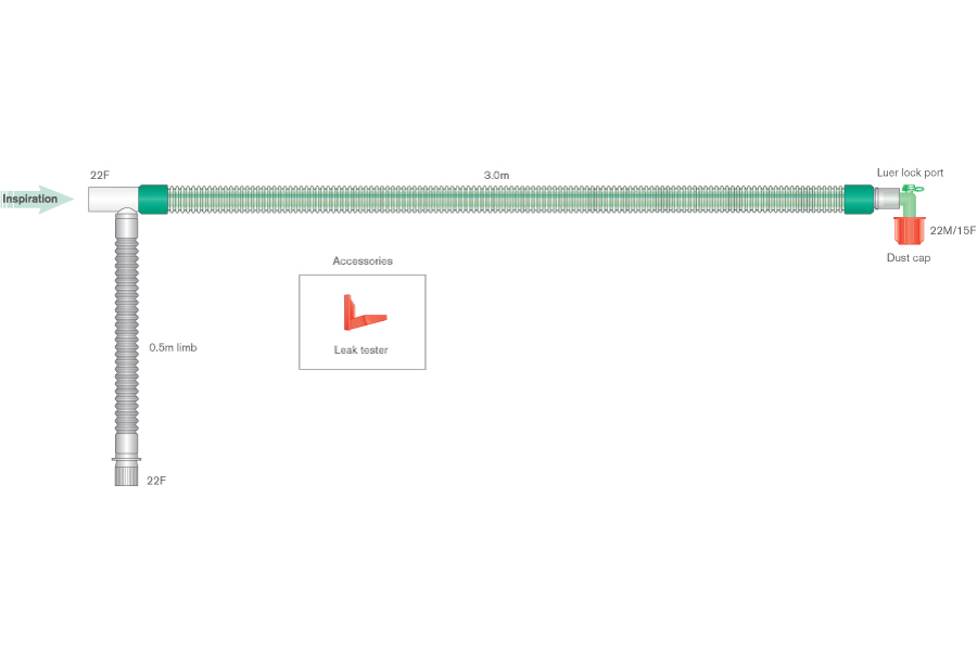 Circuit respiratoire 22mm DuoFlow, avec coude luer, ≥ 3m