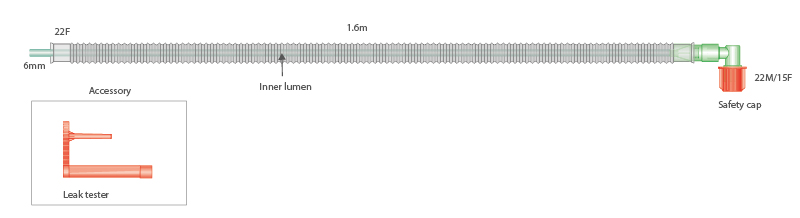 Circuit coaxial de Bain - Mapleson D - sans valve ni ballon (à utiliser avec un adaptateur de Bain), 1.6m