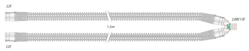 Circuit respiratoire 22mm adulte en silicone transparent, ≥ 1.5m