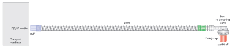 Circuit de transport 22mm intérieur lisse, avec valve de non-réinhalation, pour Oxylog® 1000, Pneupac® paraPAC®, ventiPAC® et transPAC™, 2m