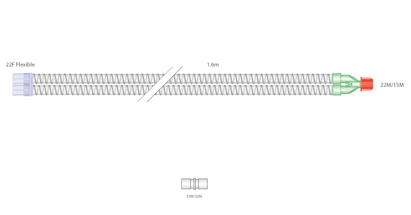 Circuit respiratoire intérieur lisse 22mm EcoLite, sans PVC, 1.6m