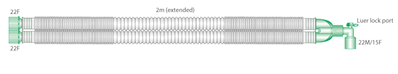 Circuit respiratoire extensible Compact™ 22mm avec raccord coudé luer, ≥ 2.0m stérile